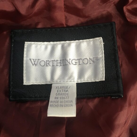 Worthington Jacket Womens XL Black Leather Zip Front Burgundy Lined Classic - Picture 7 of 16
